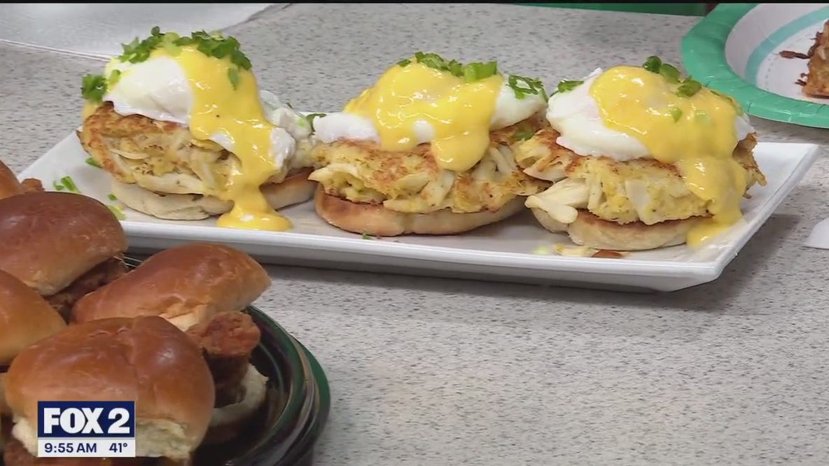 Crabcake benedict with Kudos Taproom and Fieldhouse